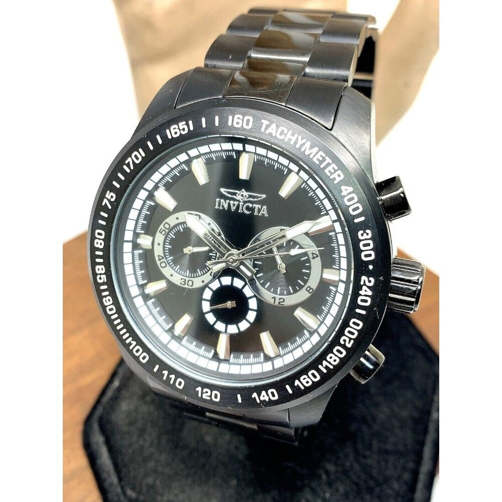Invicta Men's Watch 21815 Speedway Quartz Black White Dial Stainless Steel 48mm